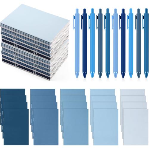 Mini Notebooks with Ballpoint Pens Bulk, 20 Set, Blue Series Colors