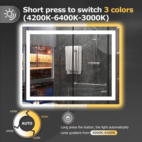 Hivone 40X32 LED Bathroom Mirror with Lights, Anti-Fog, Dimmable, Backlit   Front Lit, Smart Bathroom Vanity Mirror, Memory Function, Shatterproof, Tempered Glass (Horizontal/Vertical)