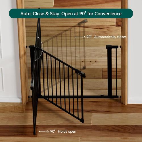 Babelio Baby Gate for Doorways and Stairs, 36-41 Pet Gate with Wide Walk Thru Door and Lock Indicator, No Drill Pressure Mounted Safety Gate with Double Lock and Self-Closing, Black
