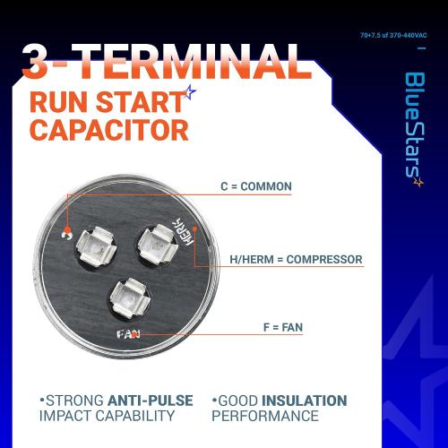 [UL Listed] BlueStars 70/7.5 uF 70 7.5 MFD 370 or 440 VAC Dual Capacitor