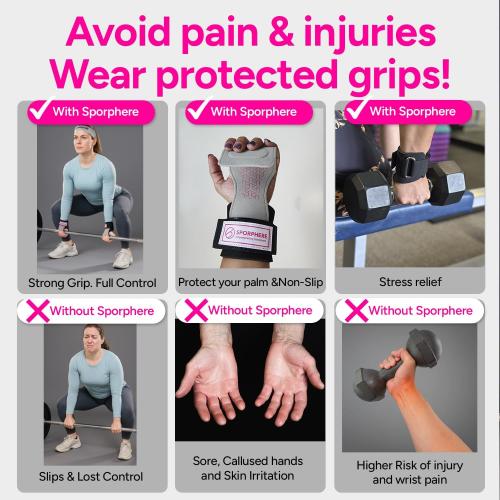 Premium Crossfit Grips for Women – Anti-Slip Lifting Grips & Wrist Straps for Weightlifting, Workout, Deadlift, Pull-Ups, Barbell, Easy-to-Clean, Odor Free, Size Small & Medium