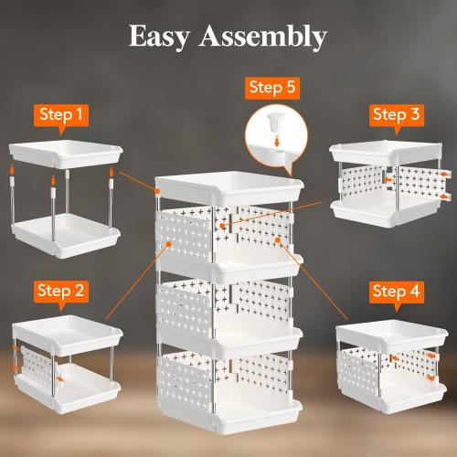 Lifewit Plastic Stackable Storage Baskets, 4 Tier Stacking Bins for Food and Clothes, Multifunctional Organizer for RV, Kitchen, Playroom, Pantry and Bathroom, 13.8D x 11.8W x 28.3H, 1 Pack, White