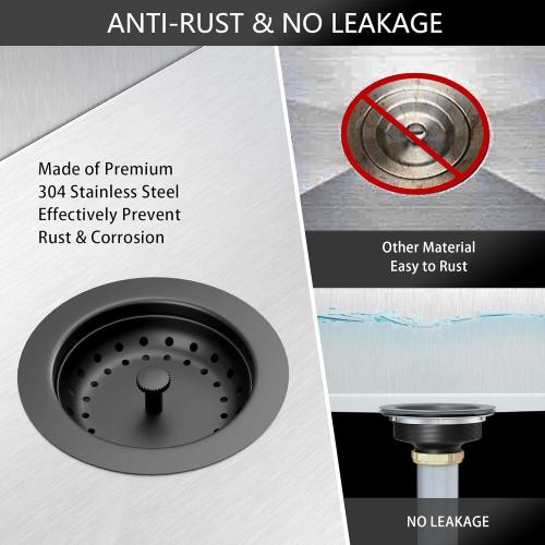 Black Sink Drain 3-1/2 Inch Matte Black Kitchen Sink Drain Strainer Assembly Kit with Strainer Basket and Drain Stopper for Standard Kitchen Sink Stainless Steel