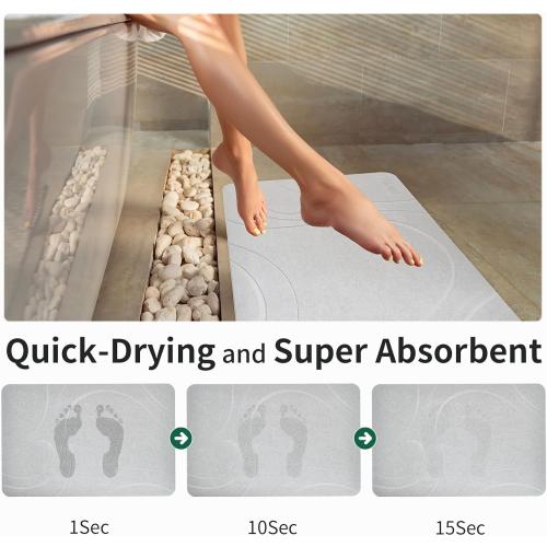 Stone Bath Mat, Quick Drying Diatomaceous Earth Bath Mat, Super Absorbent Stone Bath Mats for Bathroom, Non-Slip Diatomite Stone Bath Mat, Easy to Clean(23.6 x 15.4 Light Gray)