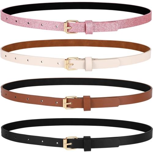 JASGOOD 4 Pack Girls Belt Kids PU Leather Waist Belt for Jeans Dress with Metal Buckle