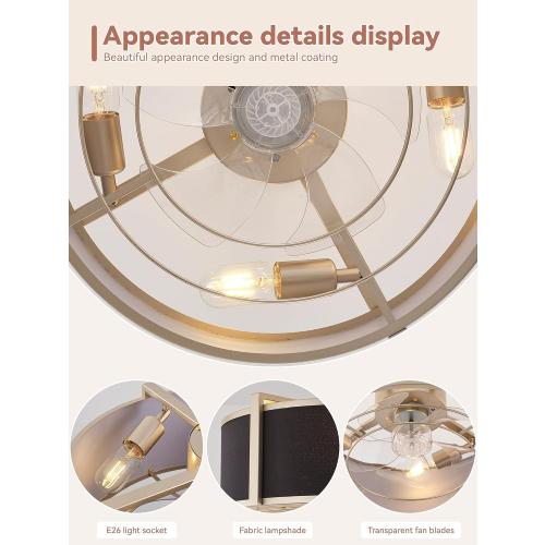 20 inch Fandelier Ceiling Fan with Light, Boho Chandelier Ceiling Fan with Light Remote Control, Caged Enclosed with 6 Speeds for Bedroom, Living Room, Foyer, Nursery