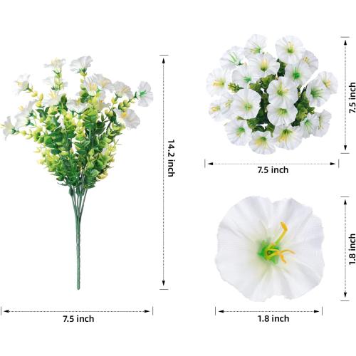 Artificial Flowers for Outdoors Fake Plants Outside Decoration, 12 Bundles Silk White Morning Glory UV Resistant Look Real Faux Flowers for Planter Front Door Porch Patio Yard Gardens Balcony