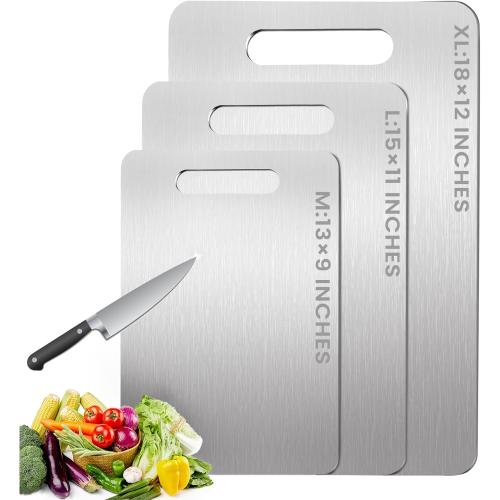 Set of 3 100% Pure Titanium Cutting Board - 13x9 Inch Non-Slip Kitchen Chopping Board, Dishwasher Safe, Scratch Resistant, Easy to Clean, Durable & Hygienic for Meat, Vegetables, and Fruits