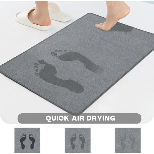 Yancorp 3'x5' Ultra Thin Bathroom Rugs,Low Profile Bath Rug,Rubber mat,Fit Under Door,Non Slip,Machine Washable Shower Rug,Dark Grey