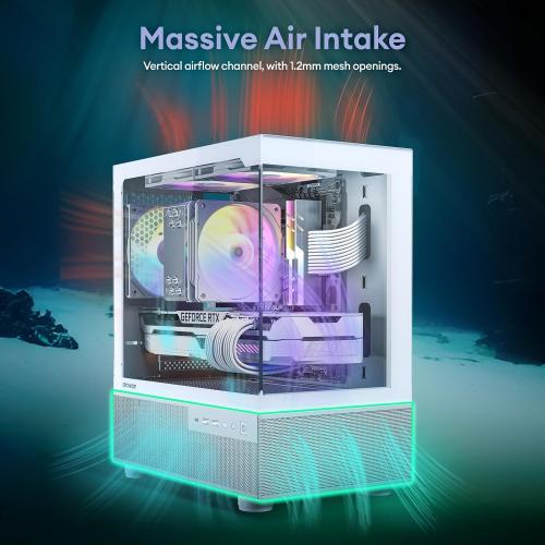 Okinos Aqua 3, Micro ATX Case, MATX PC Case with 3 X 120mm 3-Pin ARGB Fan Pre-Installed, Panoramic View Tempered Glass Front & Side Panel, with Type C Port, White