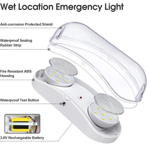 Outdoor Emergency Light with Battery Backup, Exterior Emergency Exit Lights Hardwired, Wet Location LED Egress Lights, Waterproof Commercial Emergency Lighting Fixture, 120-347V, UL Listed(2 Pack)