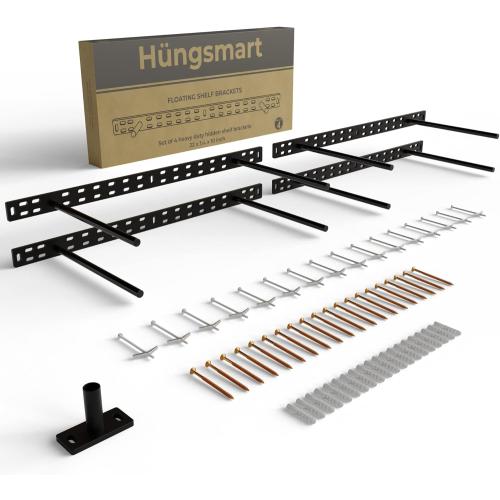 Hungsmart- 22x1 1/4 x 6 inch  Heavy Duty Floating Shelf Bracket - Long Wall Shelves Support, Hidden Floating Shelf Hardware, Black Shelf Brackets, Perfect for Kitchen/Nursery/TV Wall Shelf Decor(10 inch rod)