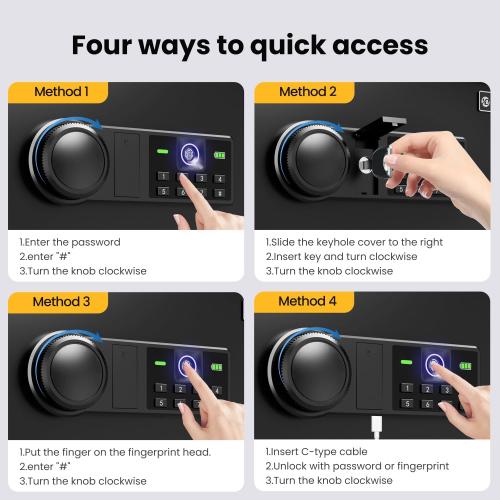 XDeer Biometric Safe Box, Quick-Access Security Safe Box with Upgraded Fingerprint, Steel Handgun Safe Lock Box for Kid/Home/Office (0.78 Cubic Feet)