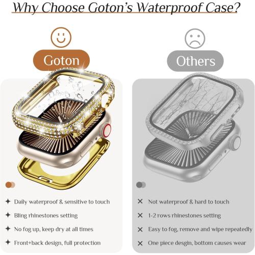 Goton 46mm Waterproof Bling Case for Apple Watch Series 11 & 10 Screen Protector 46 mm, Sparkling PC Front Bumper & Hollow Back for iWatch Cover, Splash-Resistant, Easy Install