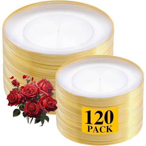 LIYH 120 Pcs Clear Gold Plastic Plates for Holiday Plastic Plates Disposable Elegant Disposable Plate Included Dinner & Dessert Plate for Wedding Holiday Valentines Day