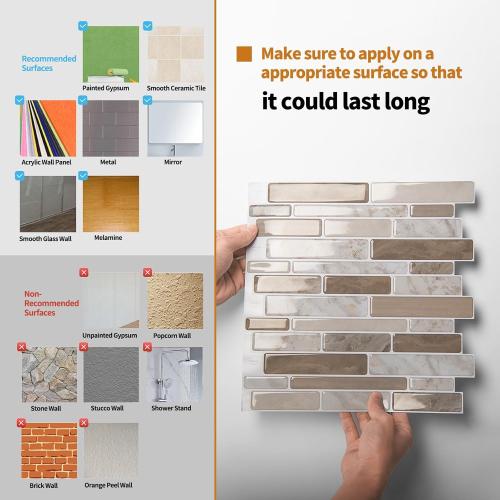 WOWSTAR 10-Sheet Peel and Stick Tiles, Marble Look Kitchen Backsplash Tiles, 12x12 Multi