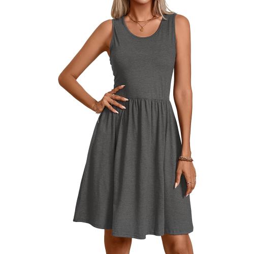 Size XL Womens Summer Tank Dress Sleeveless Casual High Waist A-line Beach Sundress