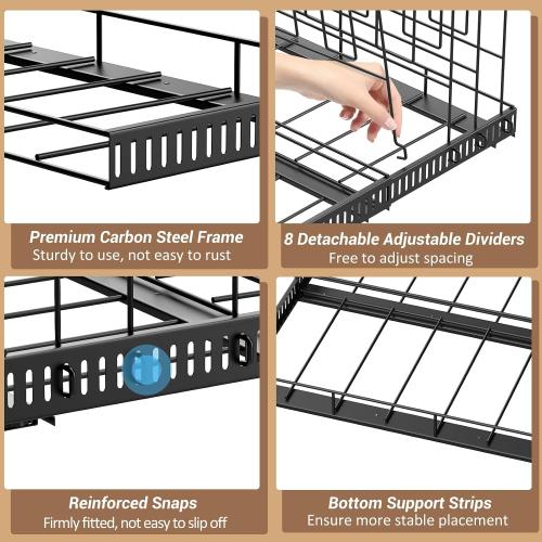 Housolution Pull Out Large Baking Tray and Cookie Sheet Organizer, 13-22 Width Expandable Cutting Board Holder with 8 Adjustable Dividers, 21.5 Deep Bakeware Storage Rack for Cabinet, Black