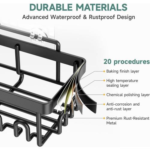 Veken Rustproof & Waterproof Shower Caddy 6-Pack, No Drilling Adhesive Shelves Rack with Soap Holder, Large Capacity Bathroom Organizers and Storage, Wall-Mounted Kitchen & Home Decor