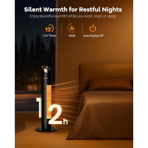 Space Heater for Indoor Use, 34 Space Heater for Large Room, 1500W Tower Heater with Remote, Adjustable Thermostat, 12H Timer, 70° Oscillation, Overheat & Tip-Over Protection, Black