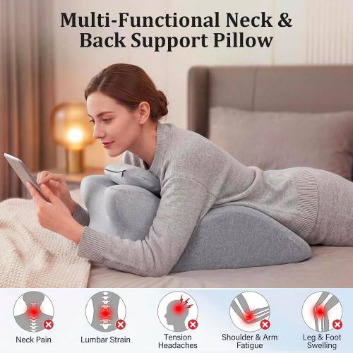 Ergonomic Contoured Support Pillow, Angle Wedge Memory Foam Pillow, Multi-Functional Neck Back Waist Pillow for Bed Sleeping & Reading, with Removable Pillowcase Light Gray