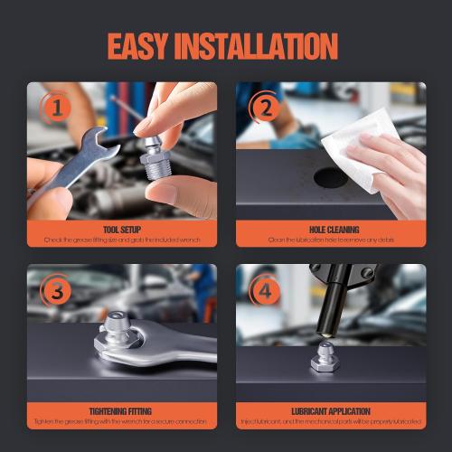 TRILINK 1/8-27 Zerk Grease Fittings, SAE Grease Nipples with Straight, Grease Fittings Kit with Wrench for Quick Installation – Ideal for Automotive, Agricultural & Industrial Machinery (60pcs)