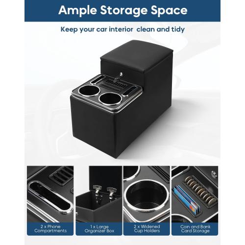 Center Console Between Seat with Lock, Cup & Phone Holder, Regular | Center Console for Truck, Van, Minivans, Motorhome, Truck Organizer with Cup & Phone Holders