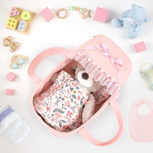 Color Pink GAGAKU Baby Doll Bassinet, Doll Carrier Doll Carry Cot Set with Canopy and Pillow Blanket for 9 10 11 12 Inch Dolls Stuffed Animals - Pink