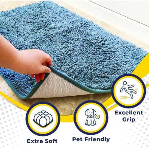 Muddy Mat® | Super Absorbent Door Mat Indoor, Microfiber Quick Dry Chenille Entryway Rug, Non-Slip Front Door Mat, Indoor Mats for Entryway, Machine Washable Pet Rug, Sky Blue