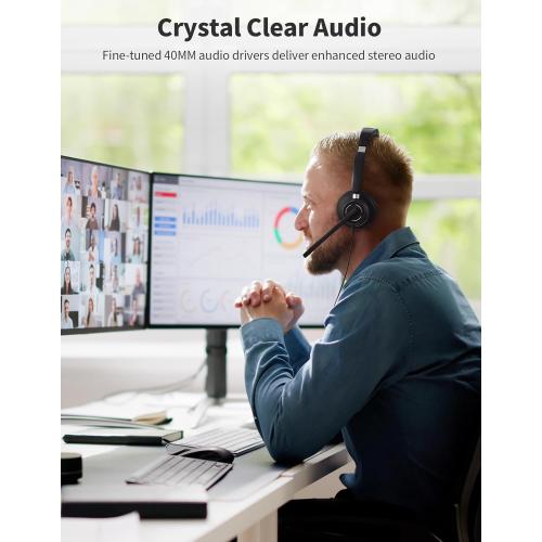 BLACK USB Headset with Microphone for PC, Wired Headphones with Noise Cancelling Mic, Computer Headset with in-line Controls, 3.5mm & USB Plug for Zoom, Skype, Call Center, Office Use, Black