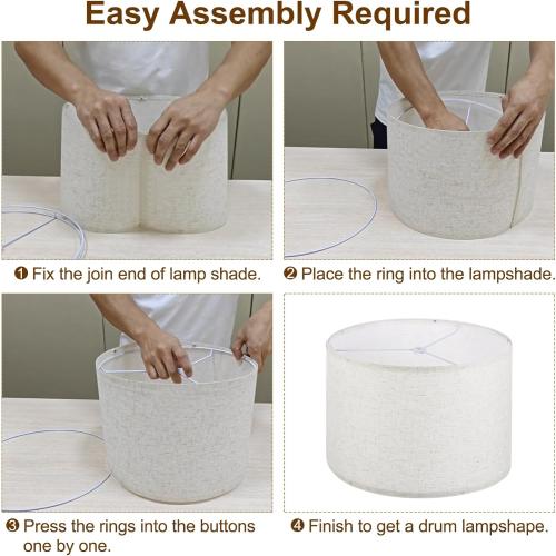 PATIKIL Drum Lamp Shades, 13x13x9 Linen Round Lamp Shade for Table Lamps Easy Assembly Lampshade for Table Lamps Floor Lamps Bedside, Gray