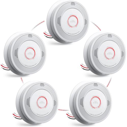 5 Packs Hardwired Smoke Detector Carbon Monoxide Detector Combo, Hardwired & Wireless Interconnected Smoke and Carbon Monoxide Alarm with Voice Alerts,Replaceable Battery Backup