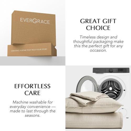 EVERGRACEHOME Channel Stitch 100% Cotton Quilt Set King Size, Pre-Washed Cotton Sateen Coverlet Bedspread, 3-Piece Soft & Breathable Bedding Set with 2 Shams for All Seasons, Parchment