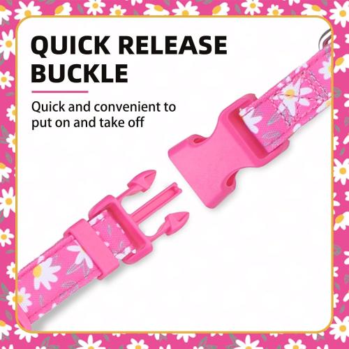 PUPTECK Cute Floral Dog Collar, Soft Cloth Fabric Dog Collars for Small Medium Large Dogs, Adjustable Puppy Collar with Pendant for Male Female Boys Girls Accessories