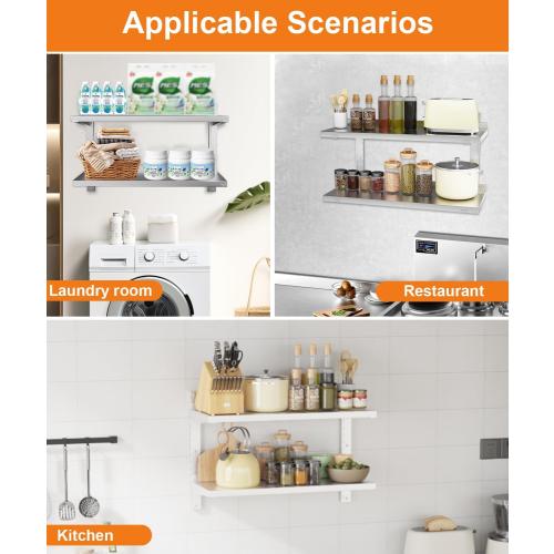 Stainless Steel Shelf, 31.5 x 12.6 Commercial Floating Wall Shelf with Brackets, 110Lbs Capacity, Adjustable Double-Layer Metal Heavy Duty Storage Rack for Restaurant, Kitchen Bar Home Hotel