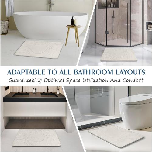 Stone Bath Mat Quick Dry Diatomaceous Earth Bath Mat Non-Slip Shower Stone Bathmat Super Absorbent Water Diatomite Bathroom Floor Pad Elegant,Natural,Esay to Clean (Flow Line-Beige)