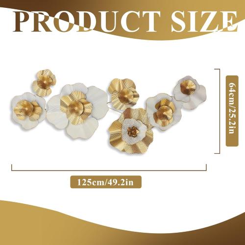 White Gold Abstract Wall Decor - Modern Metal Wall Sculptures, Large 3D Vertical 49*25 Flower Wall Decor for Living Room, Dining Room, Bedroom