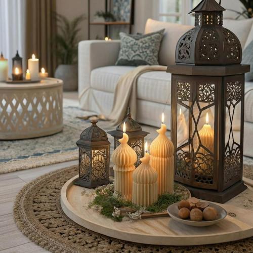 Lyrow 3 Pcs Ramadan Mubarak Scented Soy Candles Eid Islamic Muslim Home Decor Ramadan Mosque Shaped Small Pillar Candles Set Gift for Islam Eid Muslim Festival Home Decorations, 3 Design