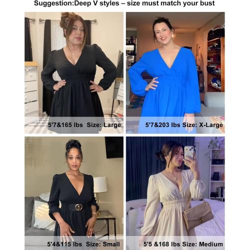 Size/M FAIABLE Mini Deep V Sexy Long Sleeve Dress for Women A-line High Waisted Casual Flowy Dress for Cocktail Wedding Guest