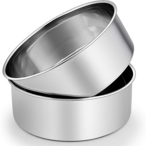 P&P CHEF 8 Inch Cake Pans Set, Round Baking Pan Stainless Steel Layer Birthday Wedding Cake Oven Pans, Non Toxic & Heavy Duty, Deep Side & Mirror Finish, Dishwasher Safe, (2Pcs)