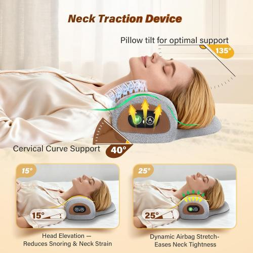 Rechargeable 3-in-1 Neck Massager Pillow with Heat,Vibration & Air Traction - Heated Neck Pillow Massage Hump Soothing Neck Relaxation, Posture Support & Stress Relief