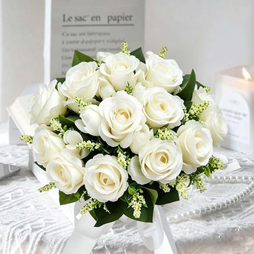 CYANLUX Wedding Bouquets for Bride Bridesmaid Bouquet Champagne White Artificial Roses Flowers for Wedding Valentine's Day Church Home Decoration (1#White)…