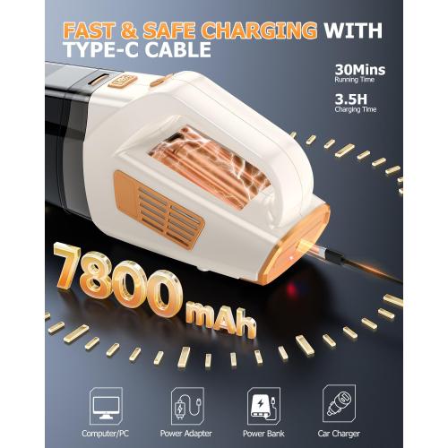 BQYPOWER Handheld Vacuum Cordless, 16000PA Strong Suction Hand Held Vacuum Dust Busters Cordless Rechargeable with Multiple Accessories, Portable Car Vacuum Cleaner High Power for Car Home Office
