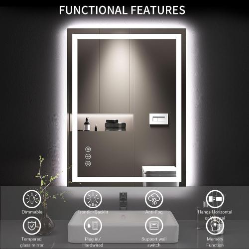 LOAAO 24X32 LED Bathroom Mirror with Lights, Anti-Fog, Dimmable, Backlit   Front Lit, Lighted Bathroom Vanity Mirror for Wall, Memory Function, Tempered Glass, Shatter-Proof, ETL Listed