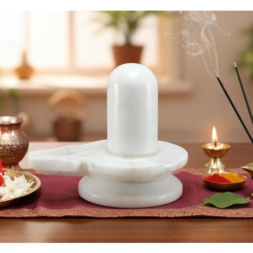 Size 3.5 Color White Marble Stone Shiva Lingam Shiv Ling Idol Murti Statue Baahubali Design Size (3.5 Inches)