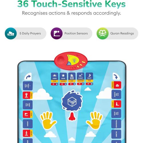 My Salah Mat for Kids - Interactive Muslim Prayer Rug for Kids Learning The Salah - Fun & Easy Prayer Mat with 36 Touch Keys, 15 Languages, Speaker, & Booklets - Islamic Toys for Ages 3 to 8