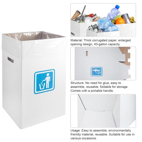 40 Gallon Cardboard Trash cans for Events (Pack of 10)， with 20 Liners Included，Be applicableOutdoor Events pop up Trash cans for Parties，Reusable Portable Garbage Can，in-Home Recycling Bins
