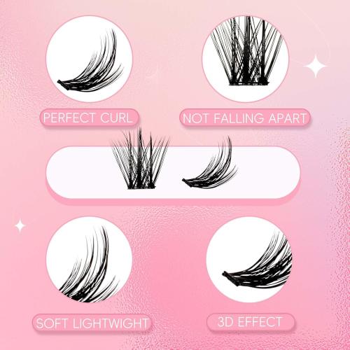 FADLASH Lash Clusters Kit Individual Lash Extensiones Wispy Faux Mink 8-16mm DIY Eyelash Extension Kit Eyelash Clusters Lashes with Bond and Seal and Remover Lash Tweezer for Self Use（AD17-D-8-16)