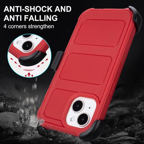 for iPhone 14 Phone Case with Belt Clip Holster Kickstand, Shockproof Heavy Duty Rugged, 2 Layers of Sturdy, Cases for iPhone14, for Protective i Phone Case 14 Defender Red