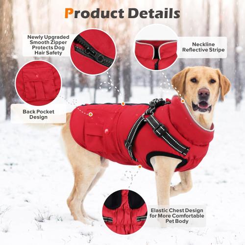 Size Small Medium Large Dog Winter Coat with Harness Built-in | Waterproof Dog Jacket with Zipper & Fleece Lining | Reflective Cold Weather Coat for Small Medium Large Dogs